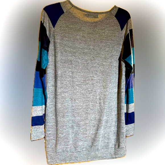 HARHAY RAGLAN STRIPE SLEEVE BOAT NECK TUNIC GRAY BLUE COTTON SPANDEX LONG TSHIRT - Picture 4 of 6